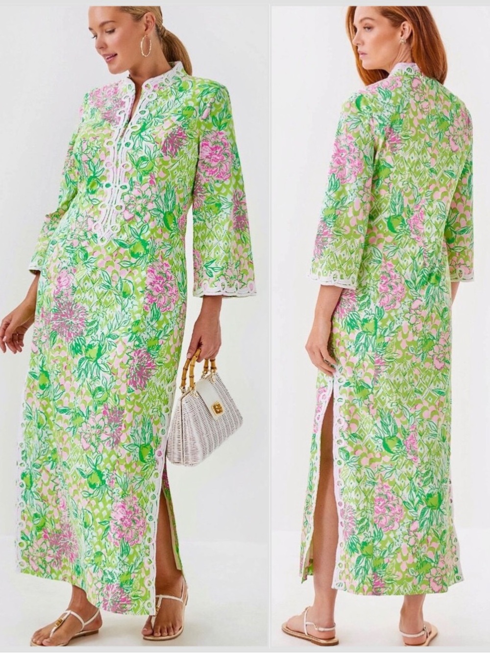 NWT Lilly Pulitzer Shealyn 3/4 Sleeve Stretch Maxi Caftan Dress FAUNA GREEN Sz 2